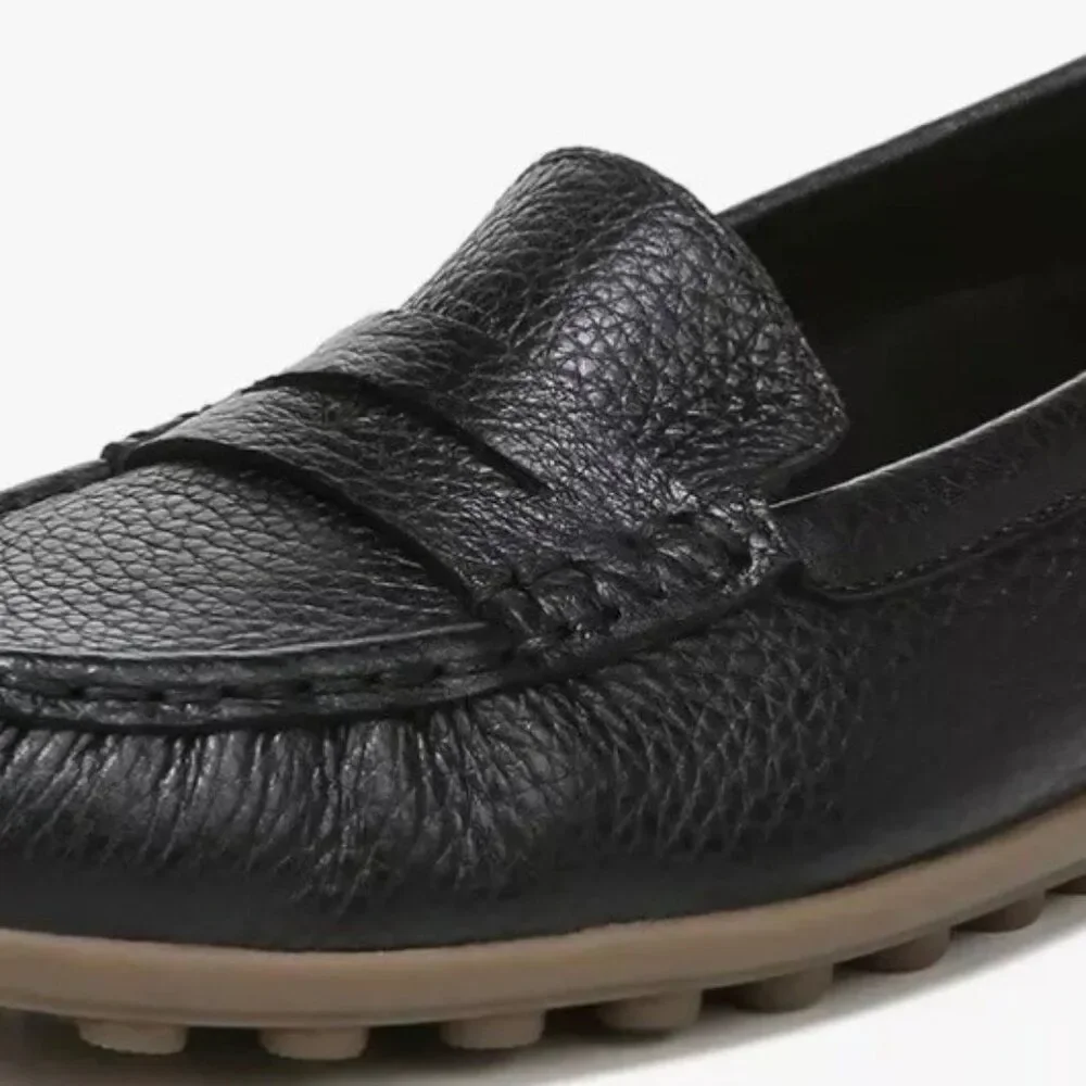 VIONIC MARCY Leather Supportive Moccasin Loafer Flat Slip-On Black Size 6